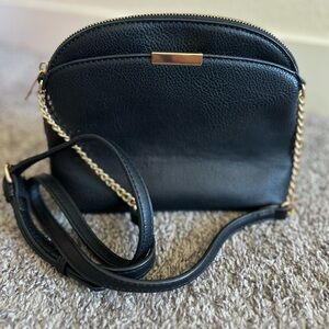 Black Crossbody Bag with Gold Chain Accent